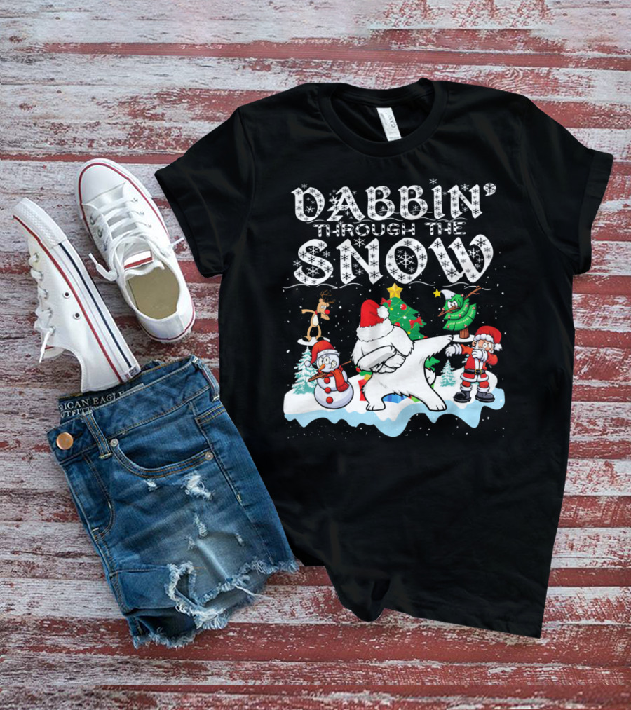 Dabbin Through The Snow Santa Maltese Dog Snowman Christmas Tree T-Shirt
