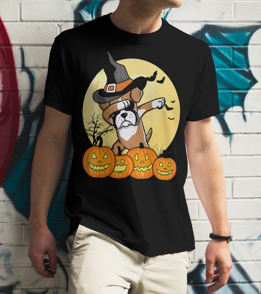 Dabbing Boxer Dog Witch Hat Pumpkin Halloween Dab Dance T-Shirt