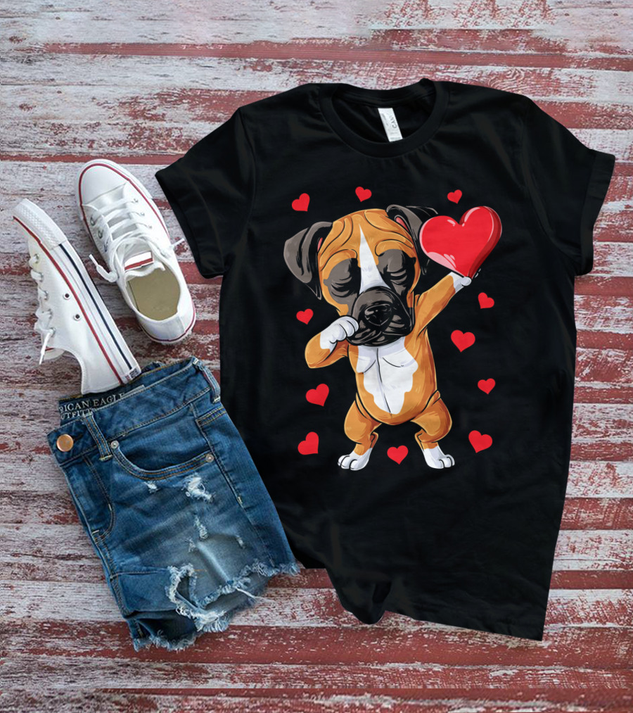 Boxer Dog Dabbing Valentine Heart For Dog Lovers T-Shirt