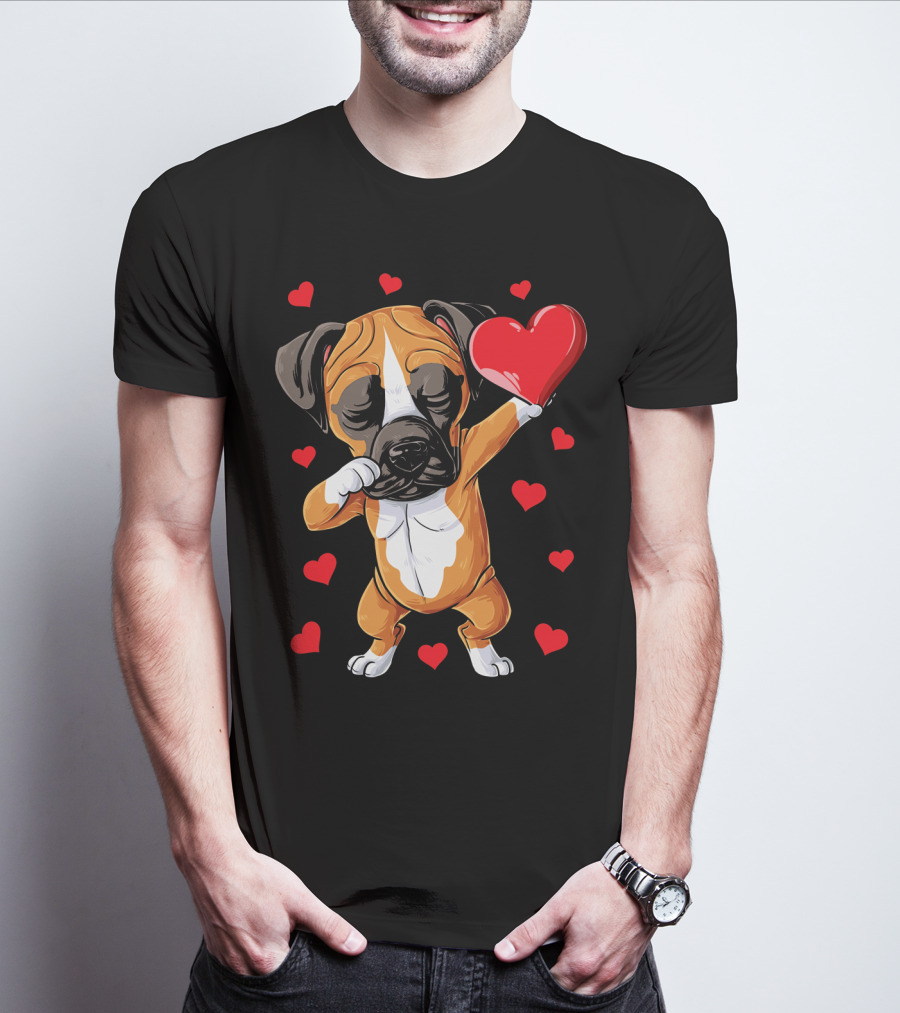 Boxer Dog Dabbing Valentine Heart For Dog Lovers T-Shirt