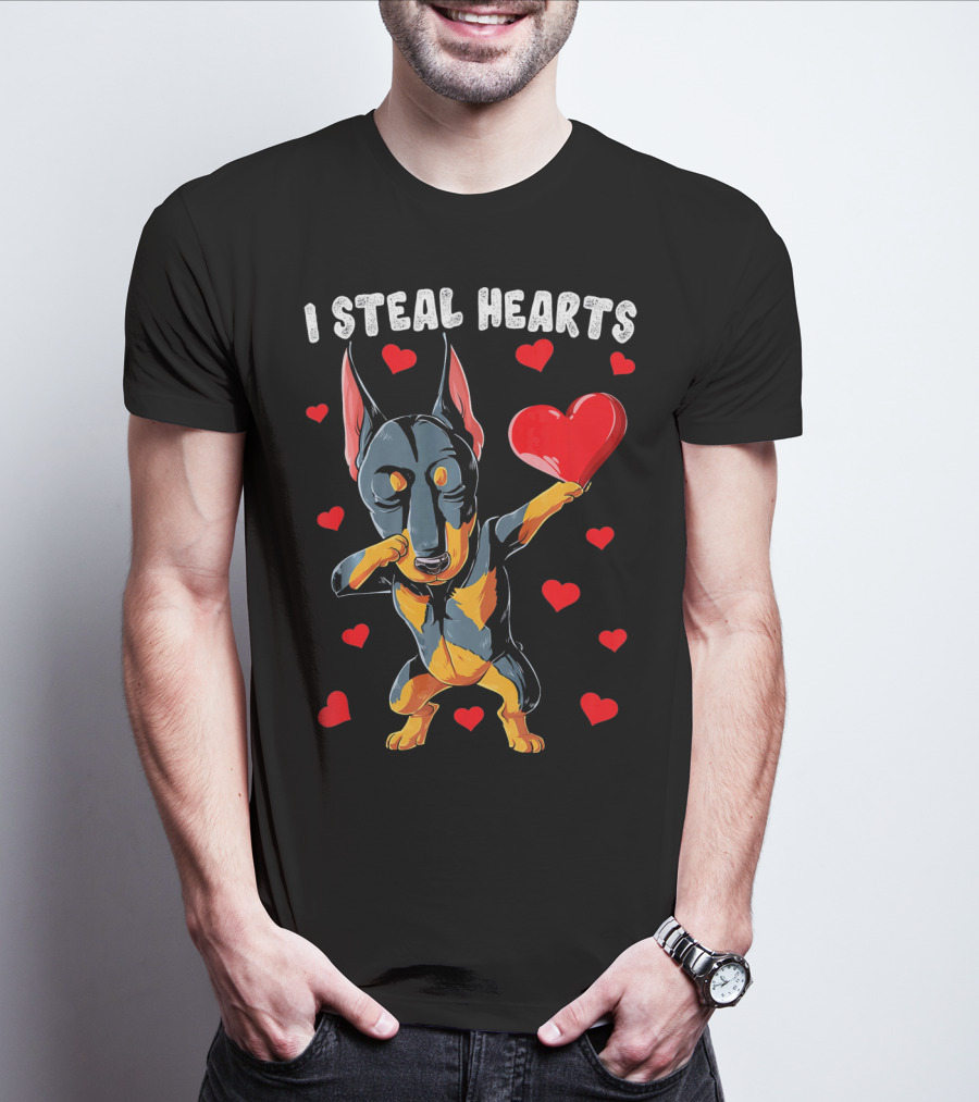 Dabbing Doberman I Steal Hearts Cute Heart-Loving Dogs T-Shirt