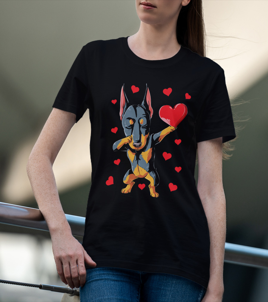 Dabbing Doberman Valentines Day Dog Love Heart T-Shirt