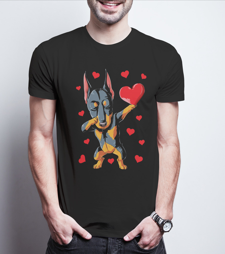 Dabbing Doberman Valentines Day Dog Love Heart T-Shirt