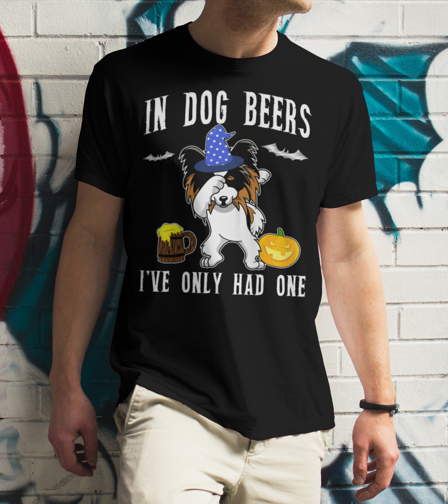 In Dog Beers I've Only Had One Halloween Papillon With Witch Hat And Beer Mug T-Shirt