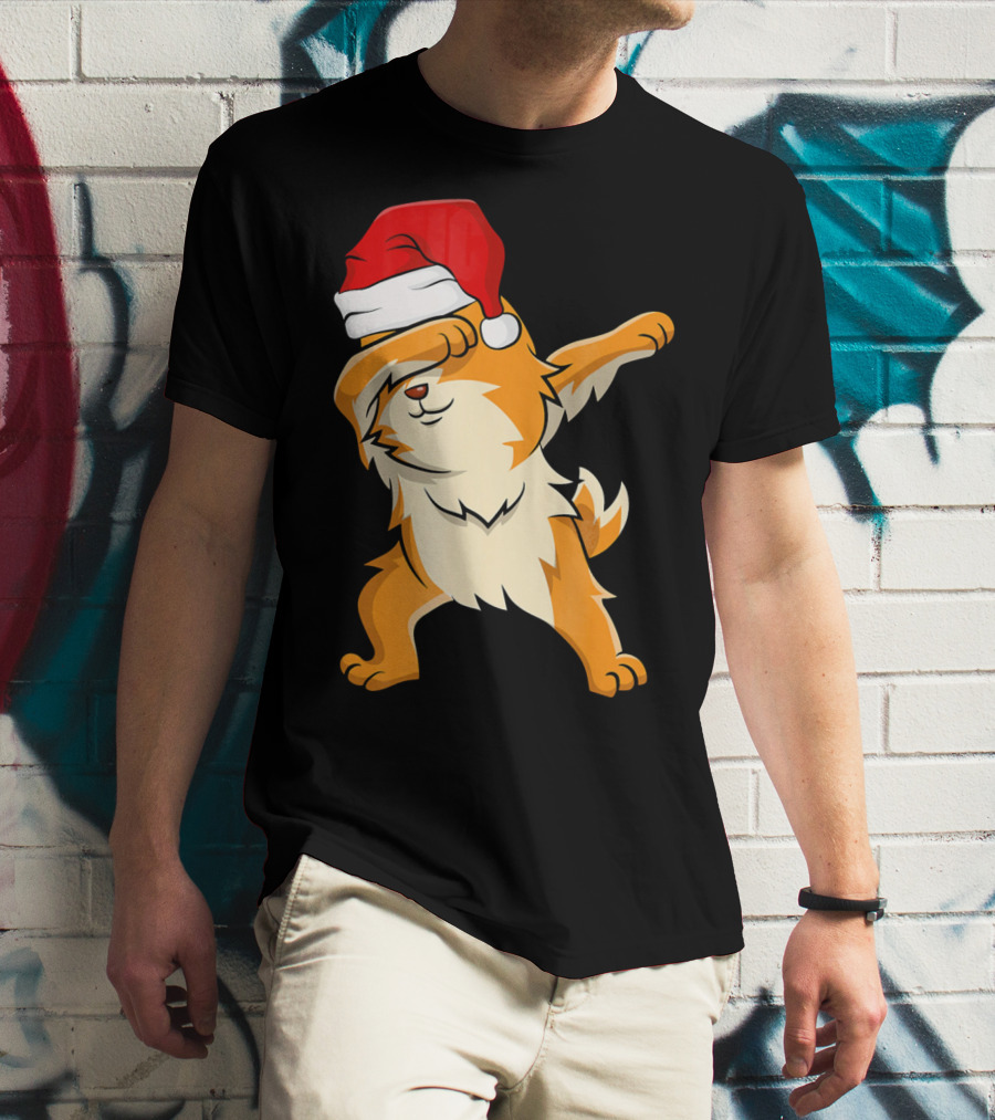 Dabbing Pomeranian With Santa Hat T-Shirt