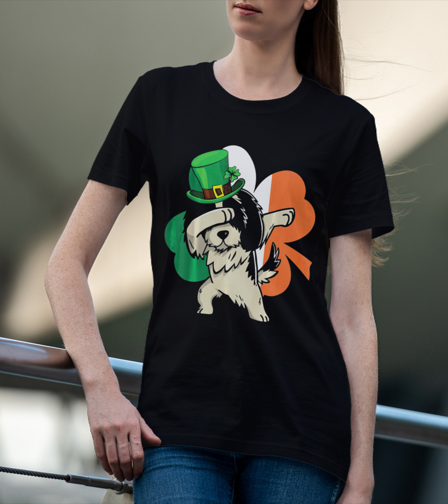Dabbing Shih Tzu Shamrock Irish Hat Flag T-Shirt