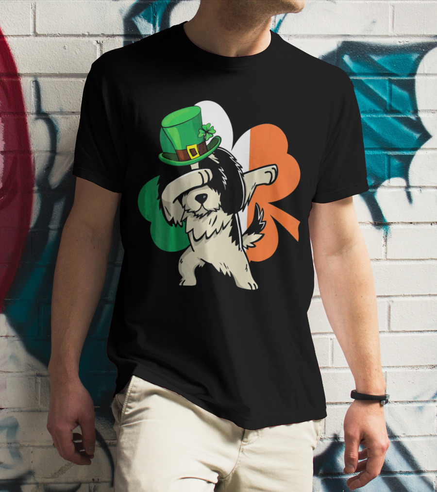 Dabbing Shih Tzu Shamrock Irish Hat Flag T-Shirt