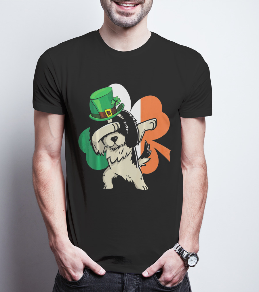 Dabbing Shih Tzu Shamrock Irish Hat Flag T-Shirt
