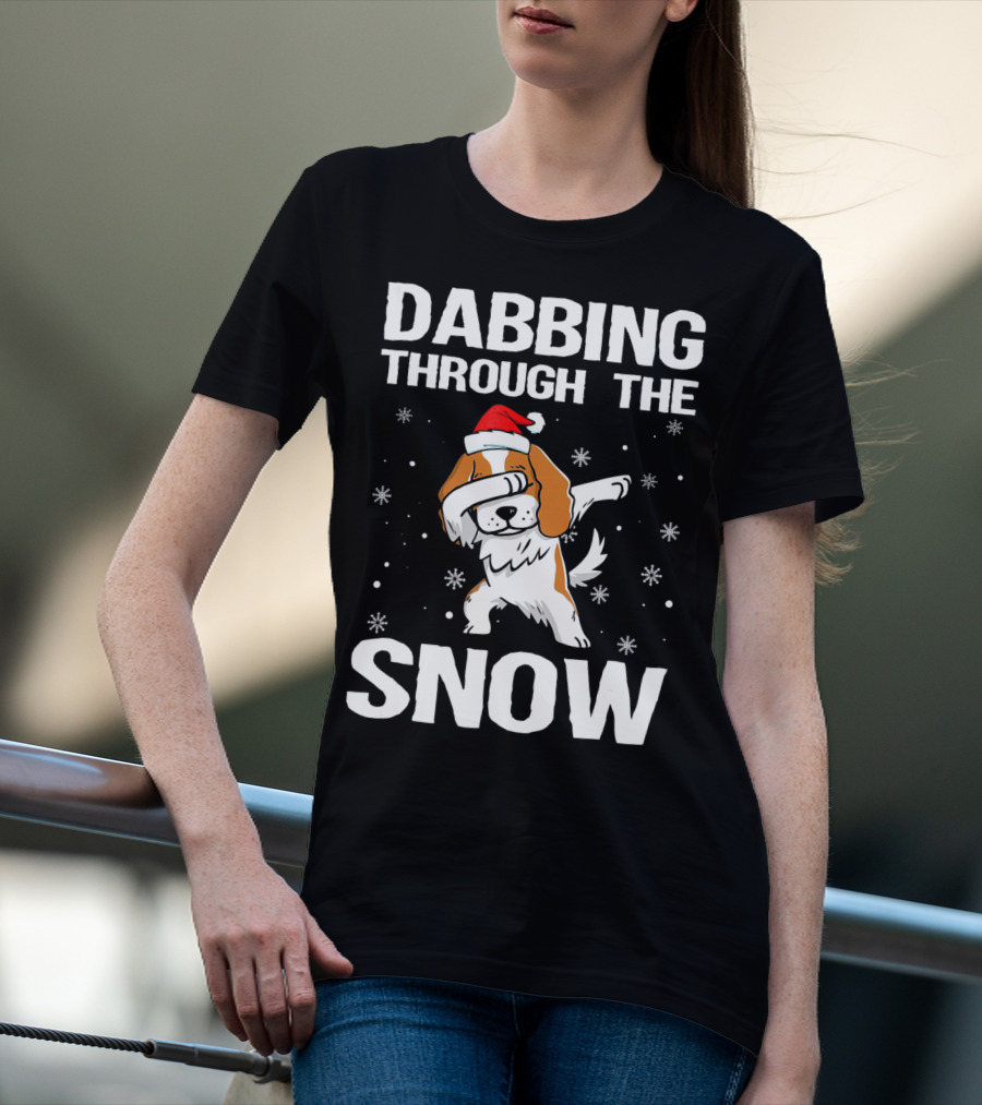 Dabbing Through The Snow Cavalier King Charles Spaniel Christmas Dog Santa Hat T-Shirt