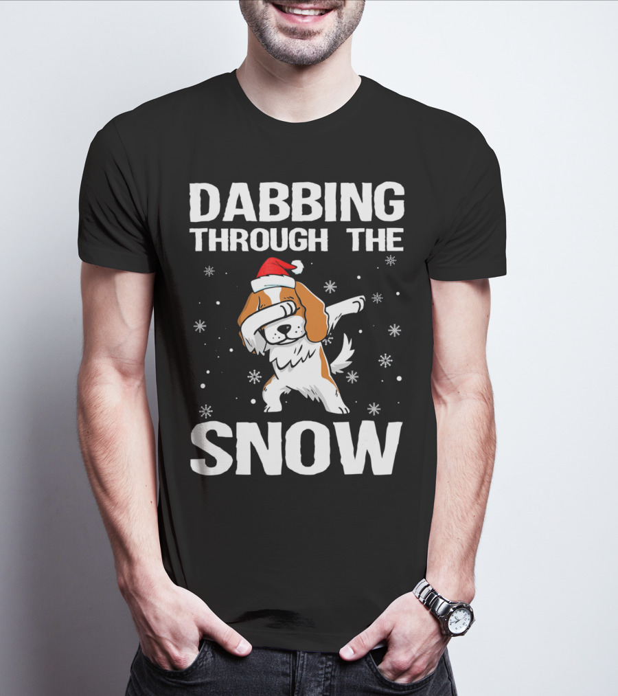 Dabbing Through The Snow Cavalier King Charles Spaniel Christmas Dog Santa Hat T-Shirt