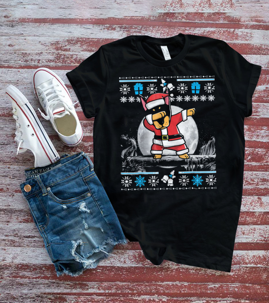 Doberman Pinscher Santa Claus Dabbing Christmas Sweater Moon Snowflake Gift T-Shirt