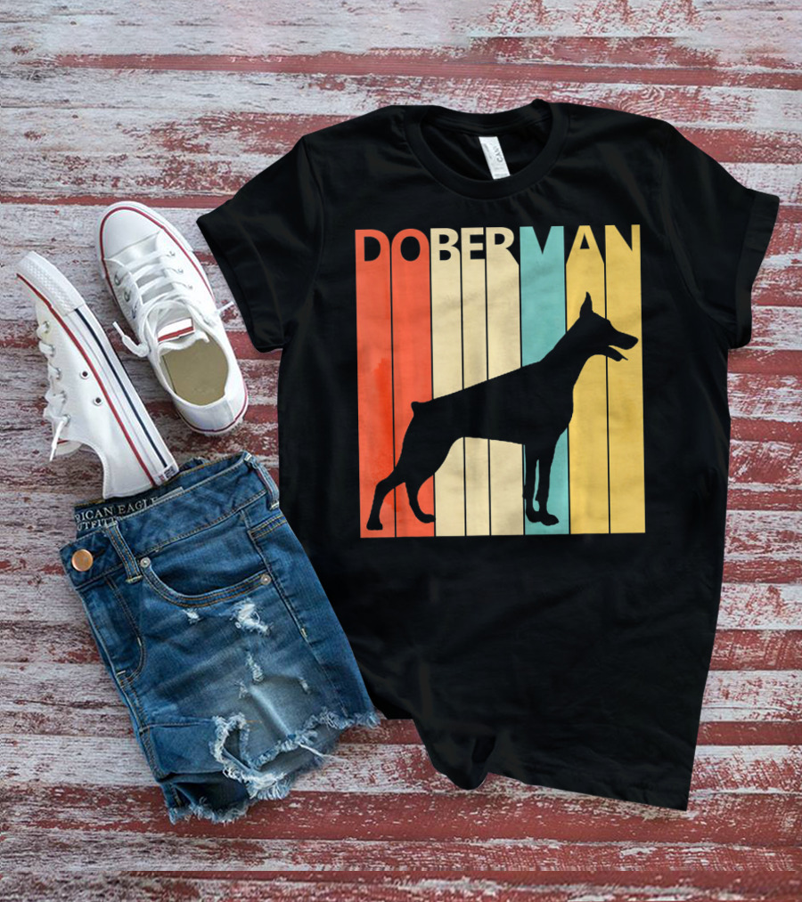 Doberman Vintage Silhouette Stripes For Dog Dad T-Shirt
