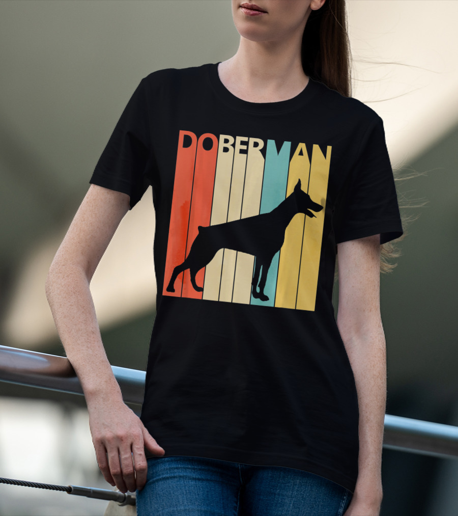 Doberman Vintage Silhouette Stripes For Dog Dad T-Shirt