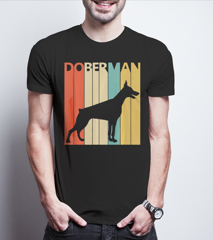 Doberman Vintage Silhouette Stripes For Dog Dad T-Shirt