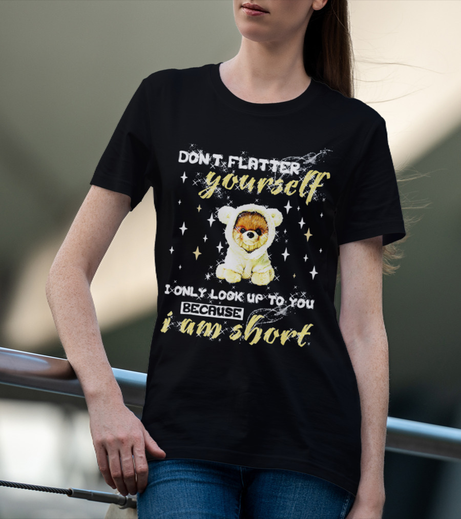 Don't Flatter Yourself I Only Look Up To You Because I Am Short Funny Pomeranian Dog T-Shirt