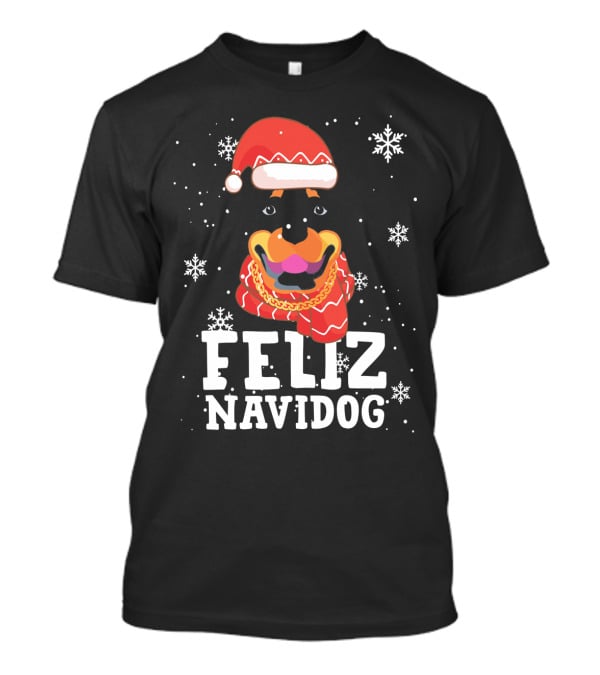 Feliz Navidog Rottweiler Christmas Santa Hat Snowflakes Ugly Sweaters T-Shirt