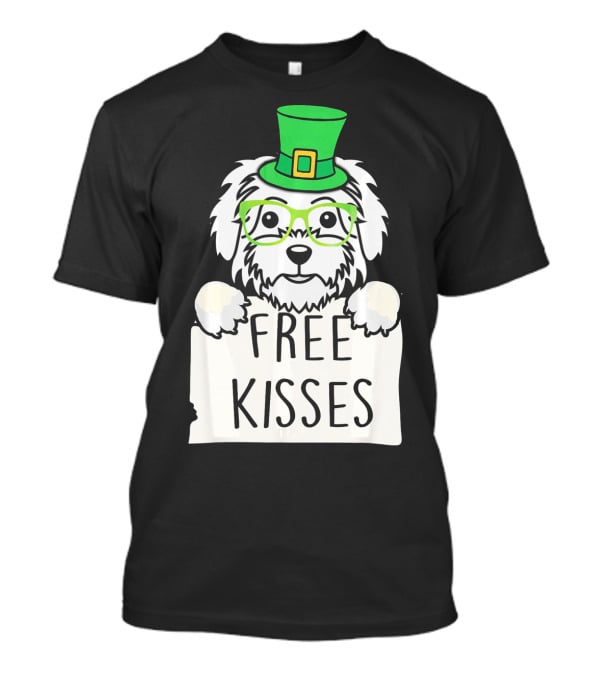 Free Kisses Maltese Dog With Green Leprechaun Hat St Patricks T-Shirt