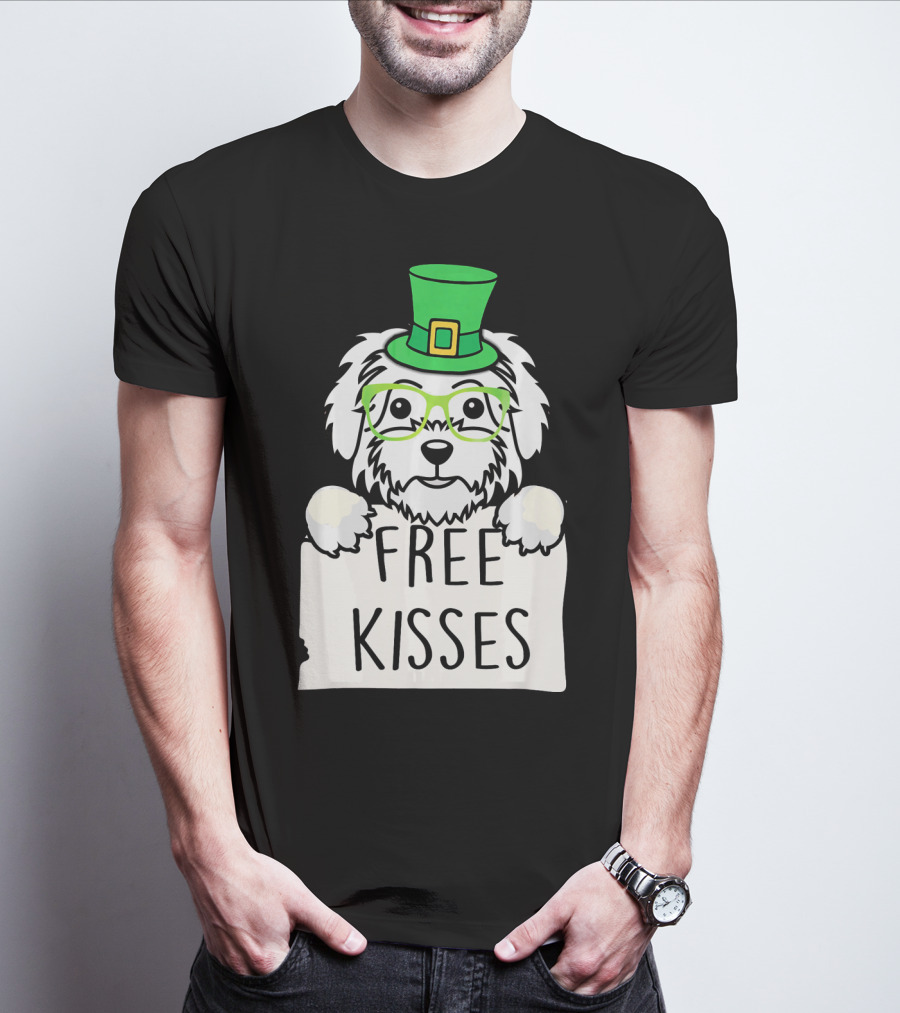 Free Kisses Maltese Dog With Green Leprechaun Hat St Patricks T-Shirt