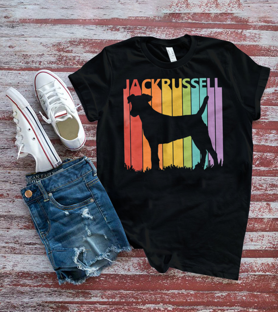 Jack Russell Silhouette Rainbow Stripes T-Shirt