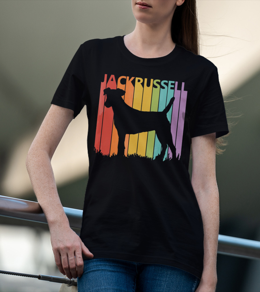 Jack Russell Silhouette Rainbow Stripes T-Shirt