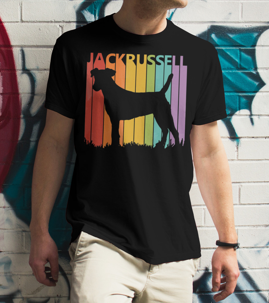 Jack Russell Silhouette Rainbow Stripes T-Shirt