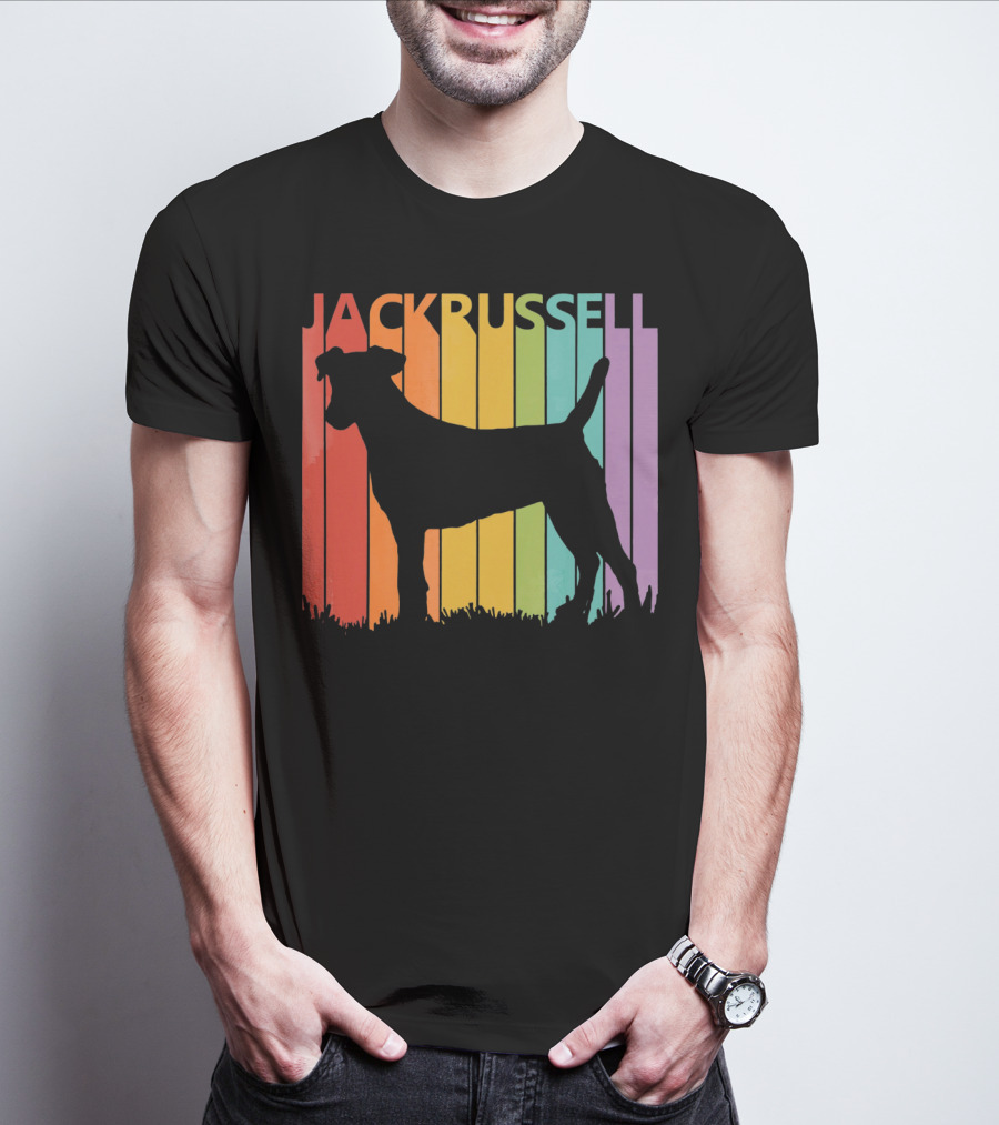 Jack Russell Silhouette Rainbow Stripes T-Shirt