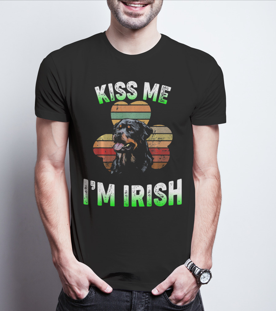 Kiss Me I'm Irish Funny Vintage Shamrock Rottweiler T-Shirt