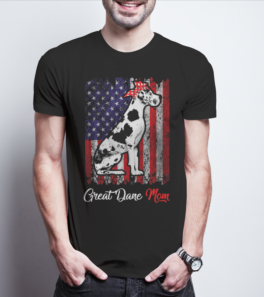 Great Dane Mom Patriotic USA Flag T-Shirt