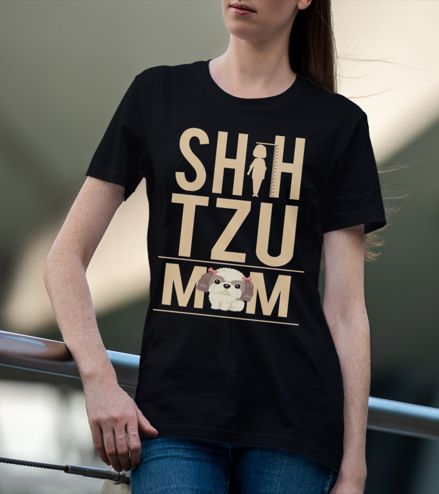 Shih Tzu Mom With Silhouette And Cute Shih Tzu Puppy T-Shirt