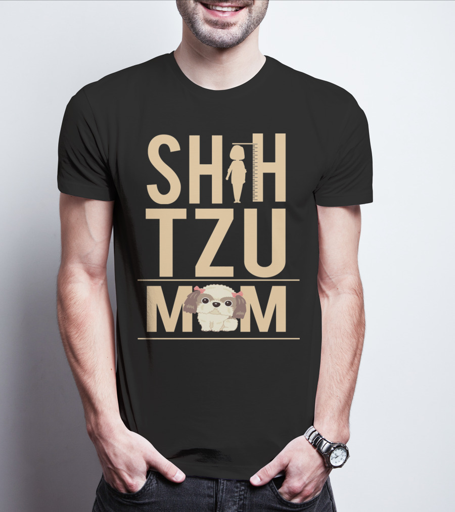 Shih Tzu Mom With Silhouette And Cute Shih Tzu Puppy T-Shirt