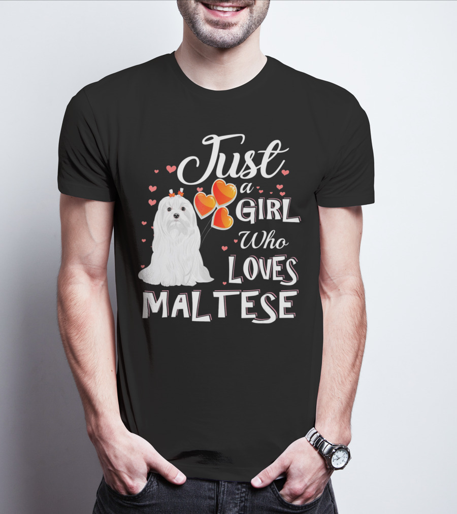 Just A Girl Who Loves Maltese With Heart Balloons And Cute Dog T-Shirt