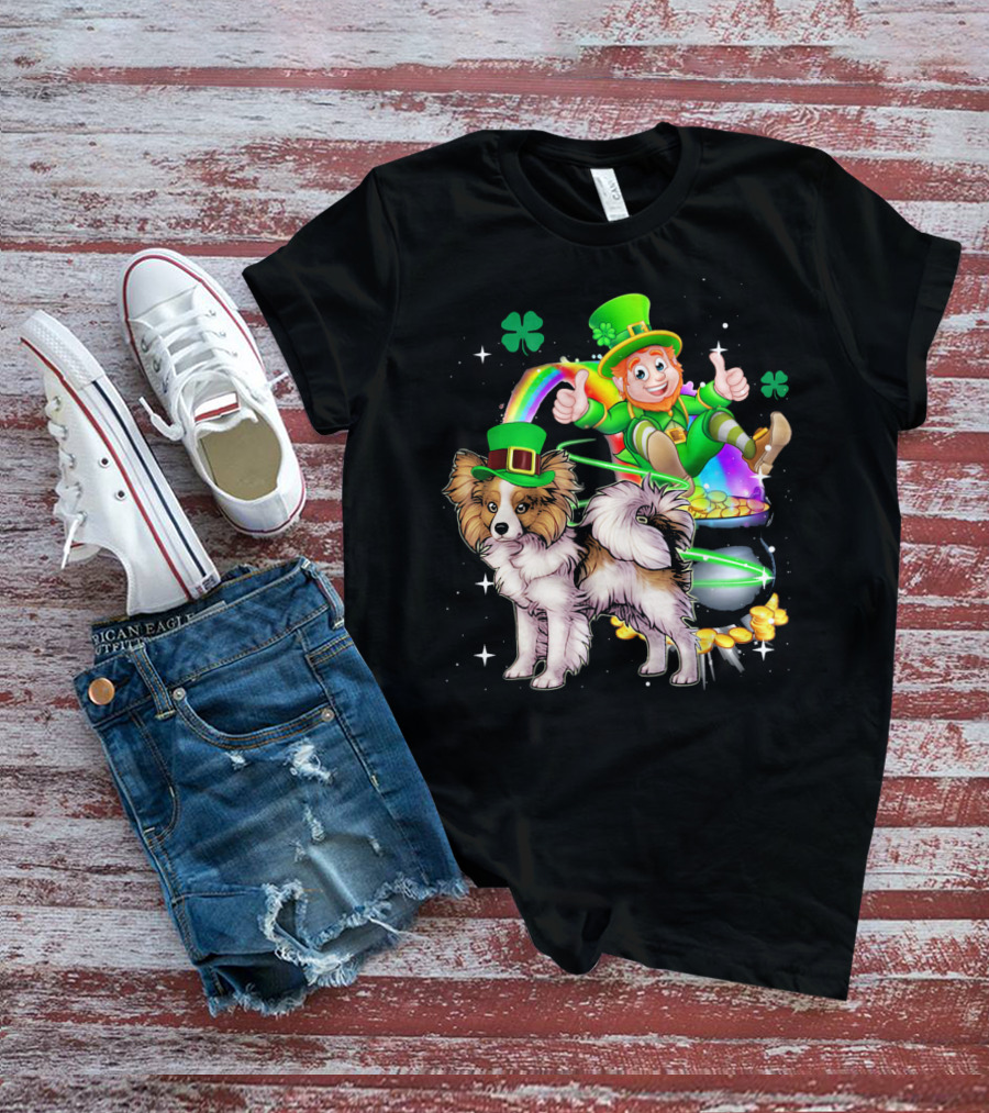 Leprechaun Papillon St Patrick's Day Shamrock Rainbow Pot Of Gold T-Shirt