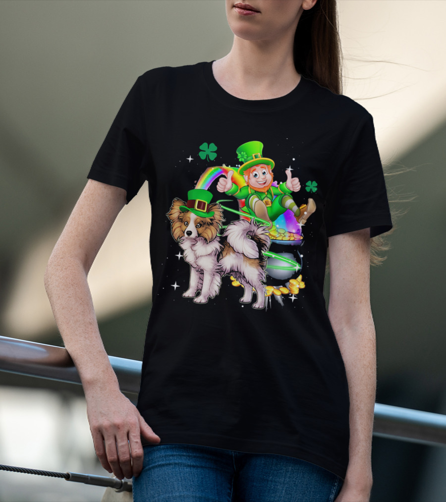 Leprechaun Papillon St Patrick's Day Shamrock Rainbow Pot Of Gold T-Shirt