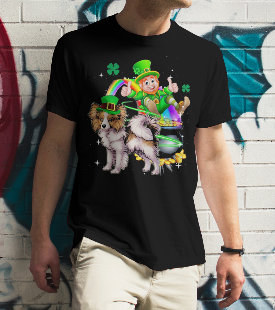 Leprechaun Papillon St Patrick's Day Shamrock Rainbow Pot Of Gold T-Shirt