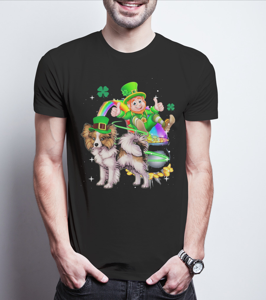 Leprechaun Papillon St Patrick's Day Shamrock Rainbow Pot Of Gold T-Shirt