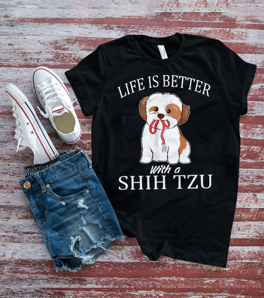 Life Is Better With A Shih Tzu Leash Puppy T-Shirt