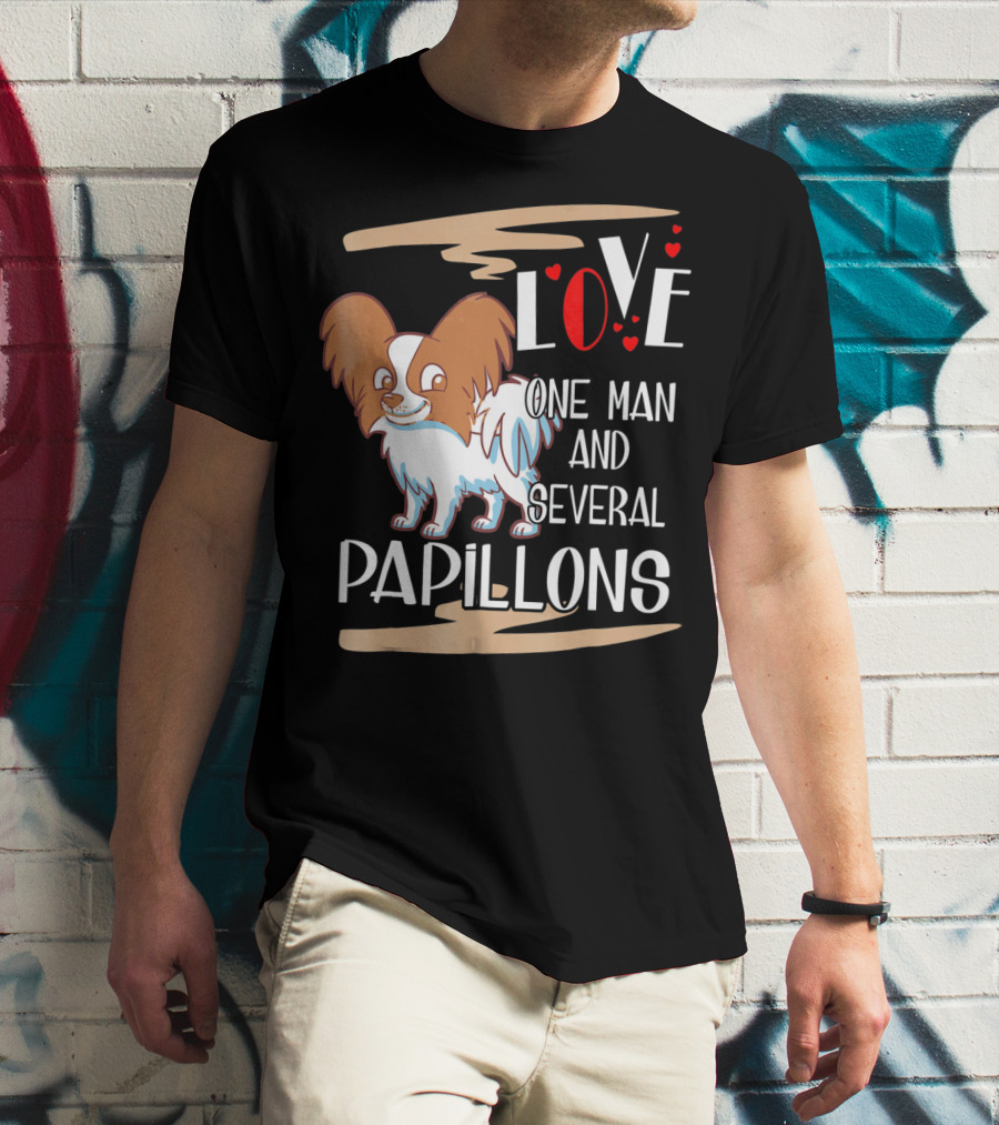 Love One Man And Several Papillons With Hearts T-Shirt