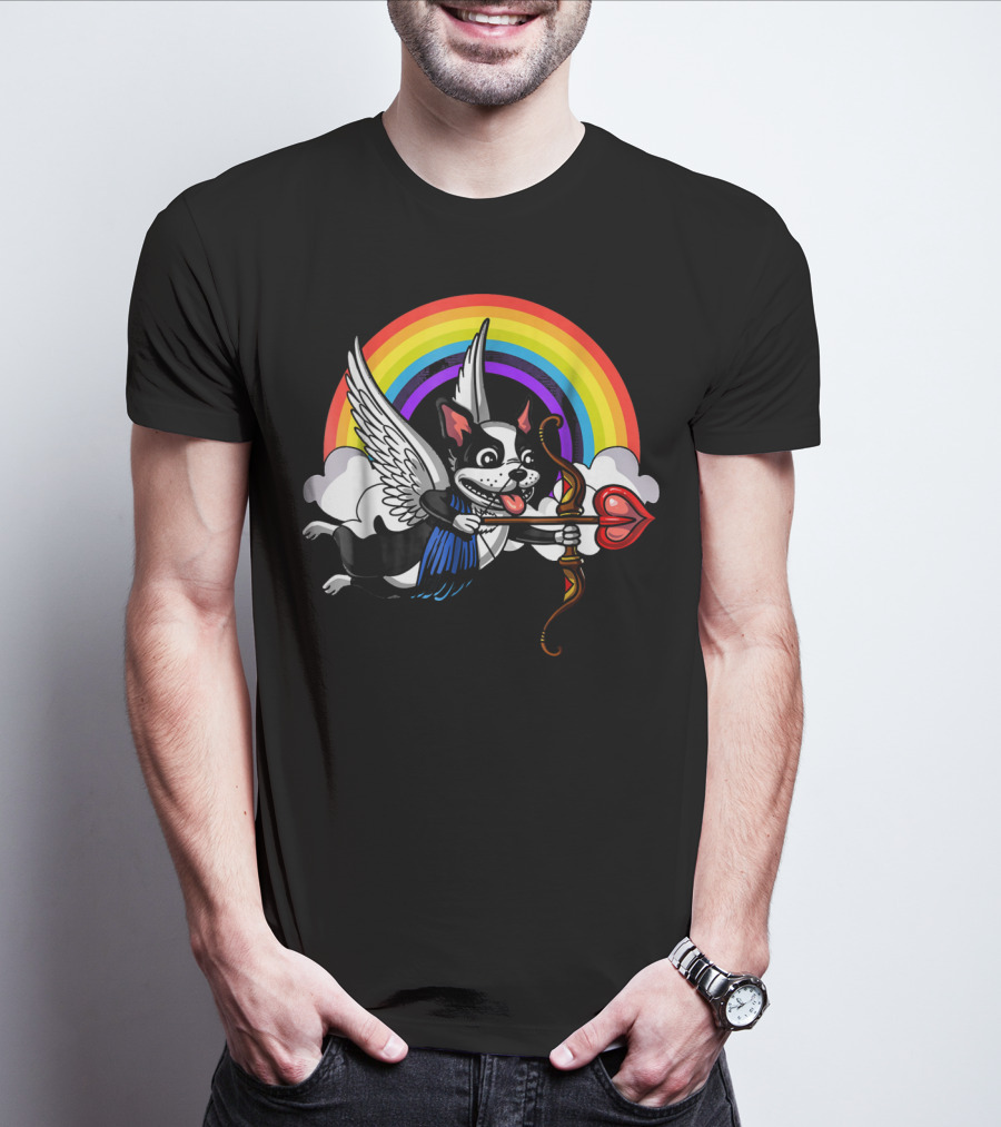 Boston Terrier Cupid Rainbow Valentine's Day T-Shirt