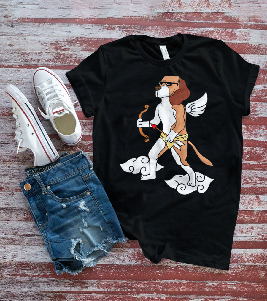 Cupid Beagle Dog Lovers Valentin Cloud Wings Bow Arrow Sunglasses T-Shirt