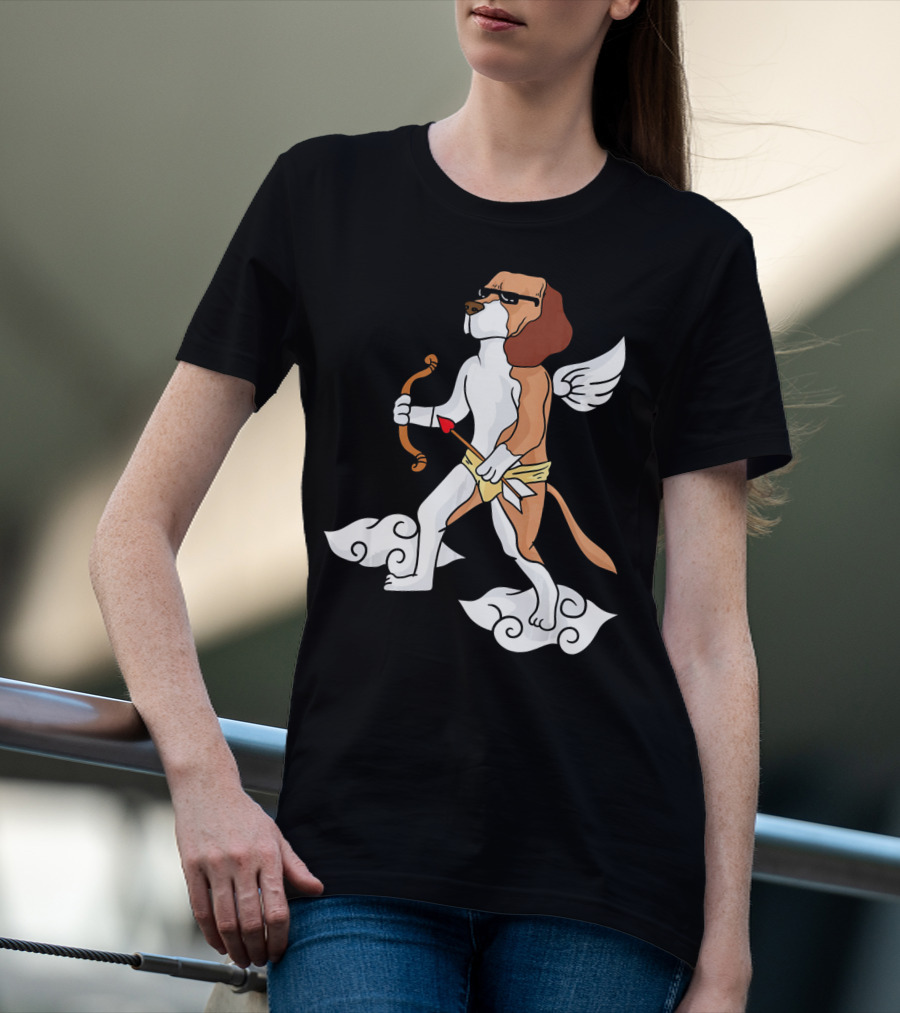 Cupid Beagle Dog Lovers Valentin Cloud Wings Bow Arrow Sunglasses T-Shirt