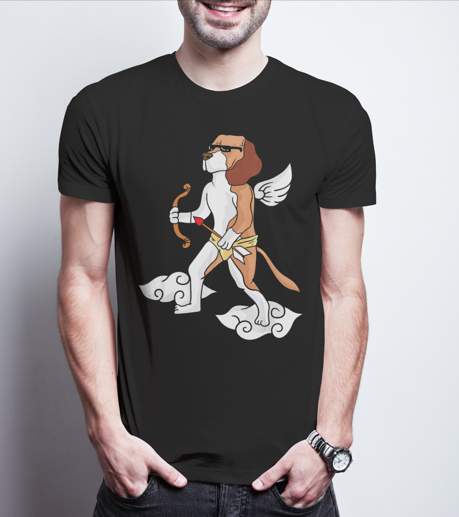 Cupid Beagle Dog Lovers Valentin Cloud Wings Bow Arrow Sunglasses T-Shirt