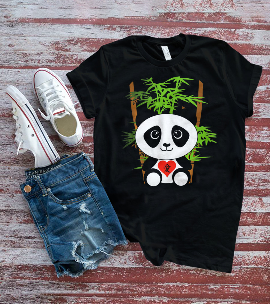 Cute Baby Panda Love Bamboo Heart T-Shirt