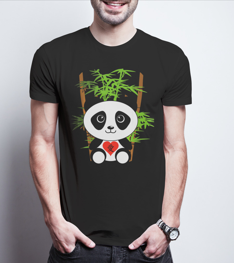 Cute Baby Panda Love Bamboo Heart T-Shirt