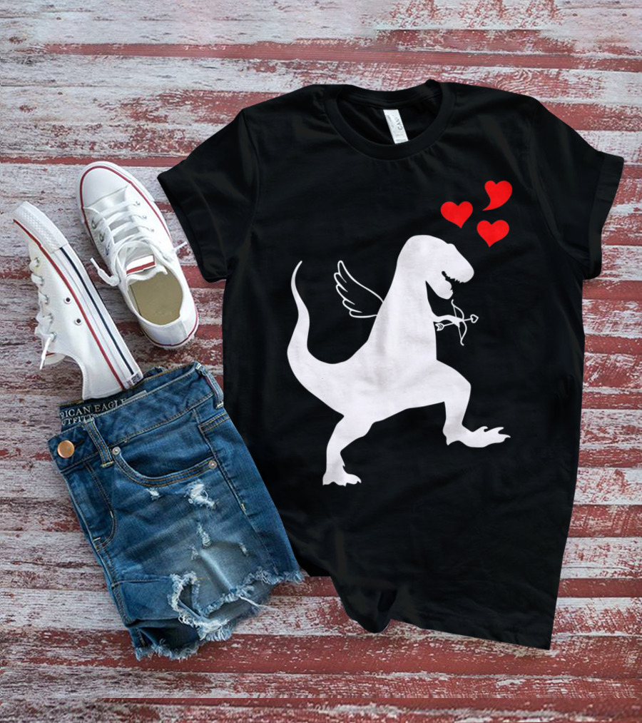 Cupid Rex Dinosaur Funny Valentines Dinosaur With Wings And Hearts T-Shirt