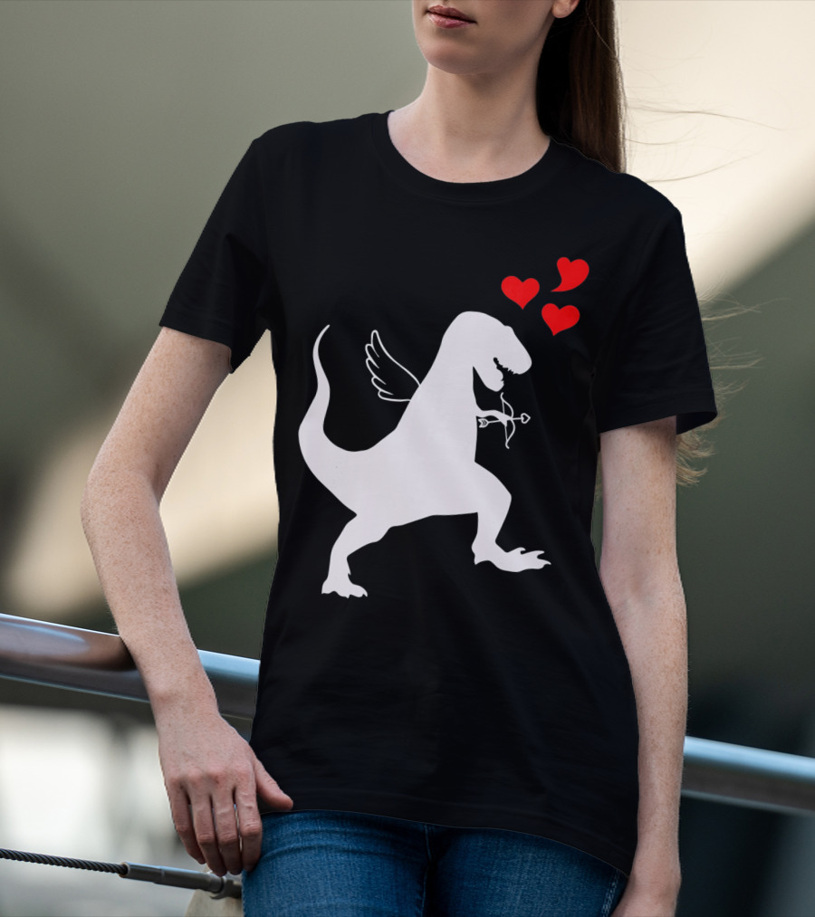 Cupid Rex Dinosaur Funny Valentines Dinosaur With Wings And Hearts T-Shirt