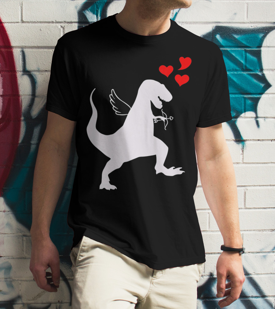 Cupid Rex Dinosaur Funny Valentines Dinosaur With Wings And Hearts T-Shirt