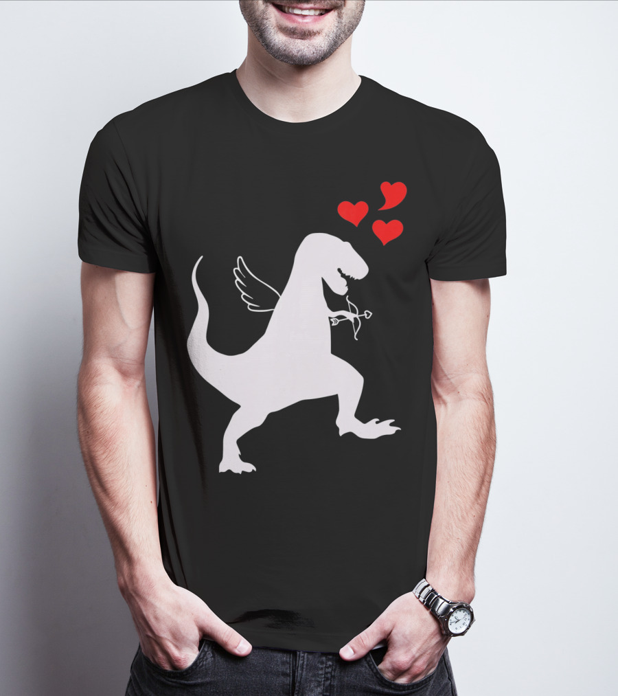 Cupid Rex Dinosaur Funny Valentines Dinosaur With Wings And Hearts T-Shirt