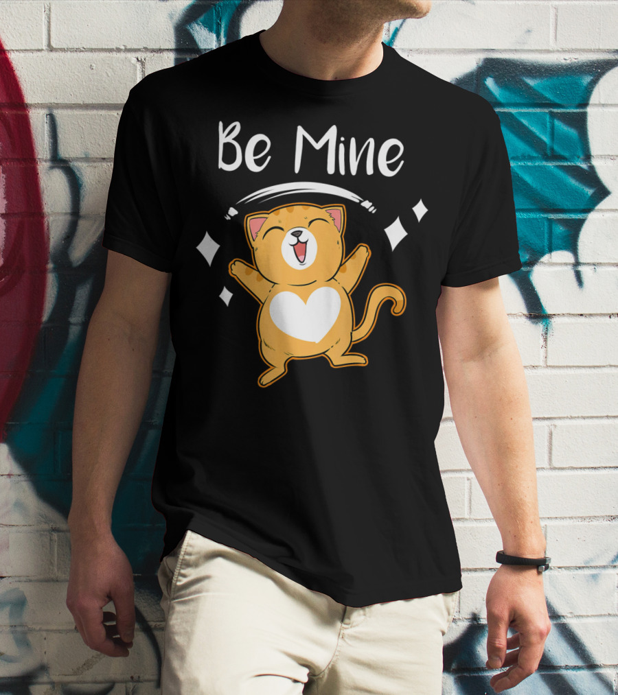 Be Mine Cute Valentine Cat With Heart T-Shirt