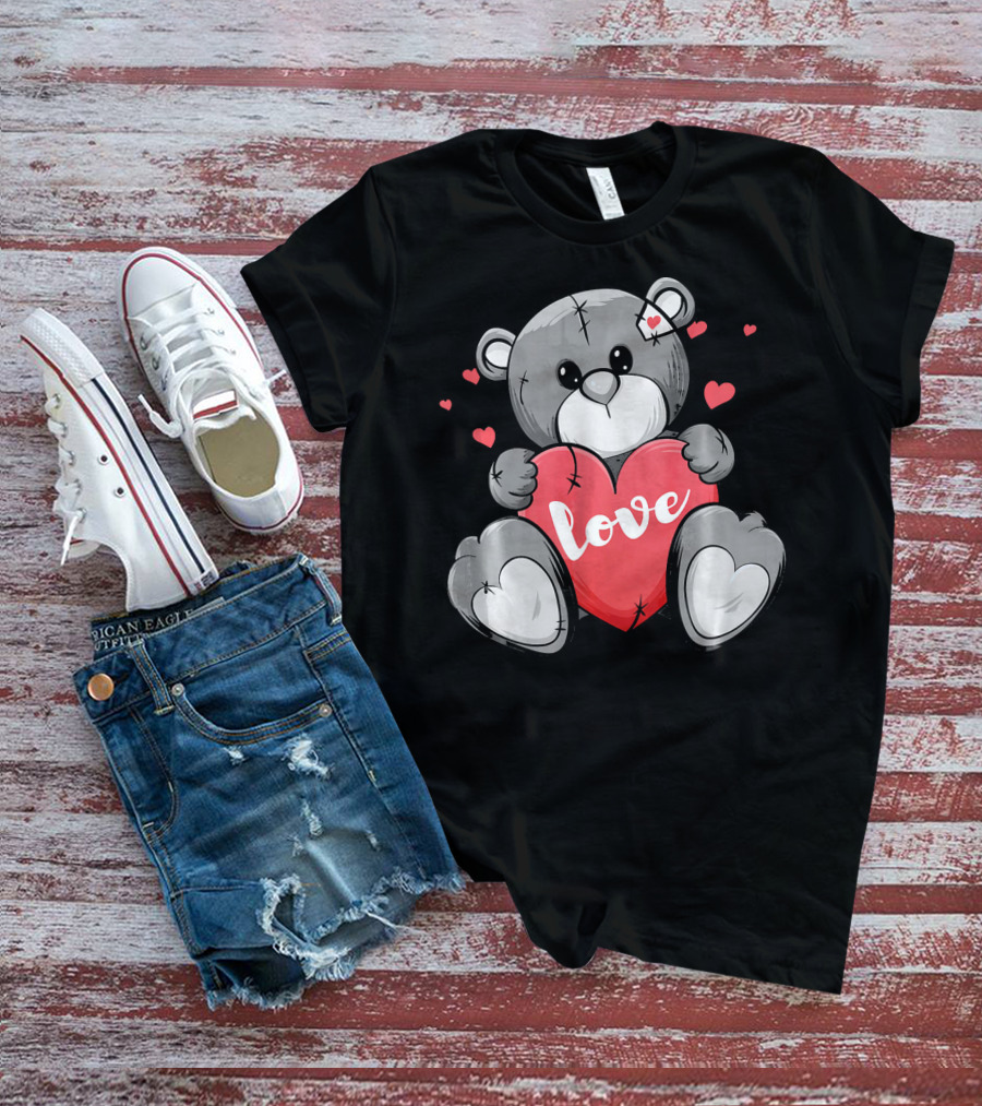 Valentine's Day Cute Bear With Heart And Love Text T-Shirt