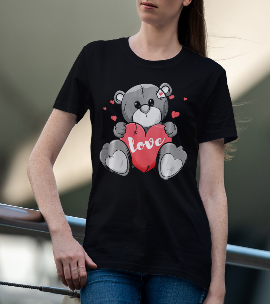 Valentine's Day Cute Bear With Heart And Love Text T-Shirt